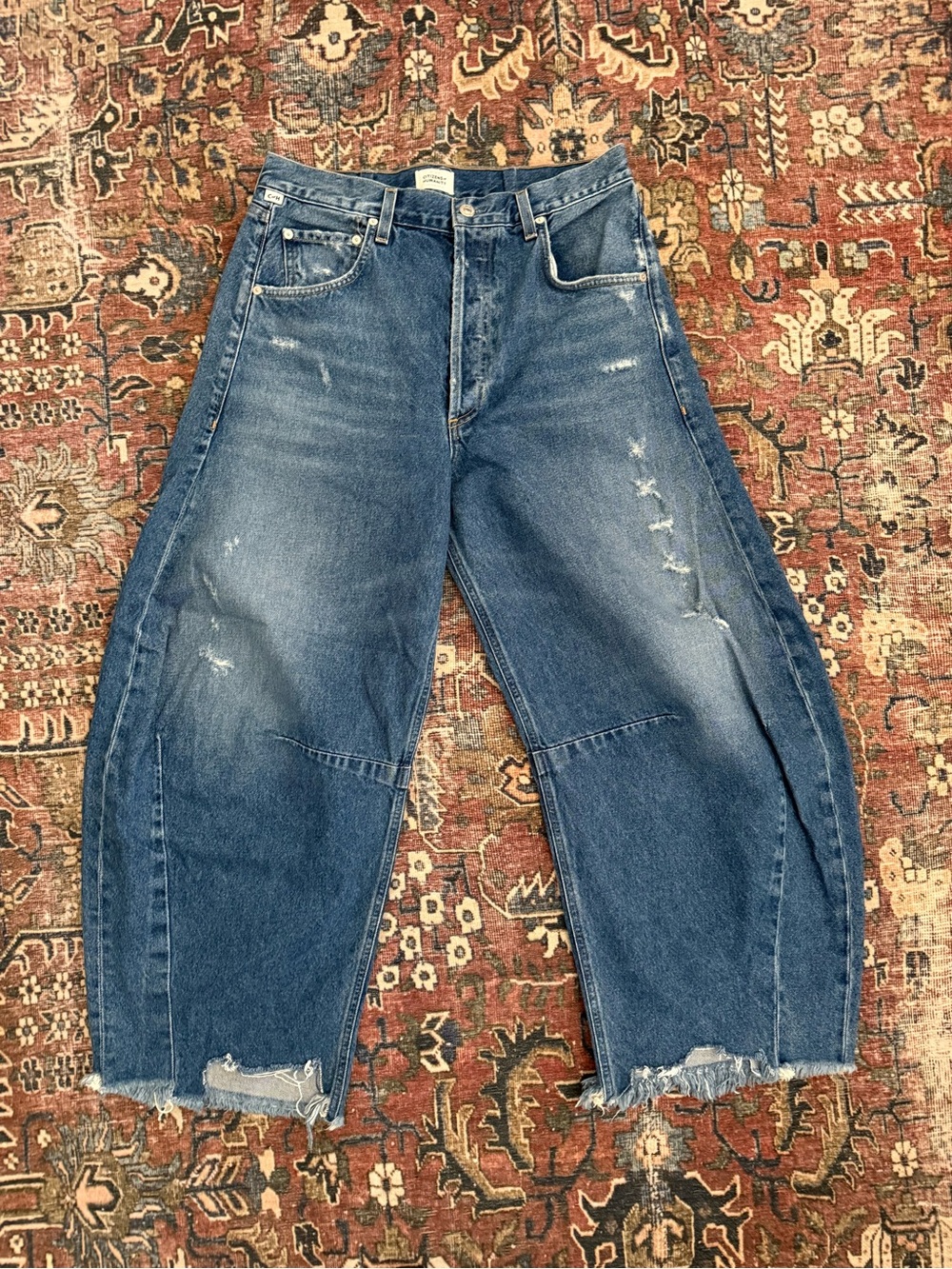 Citizens Of Humanity Distressed Wide-Leg Jeans in Medium Blue
